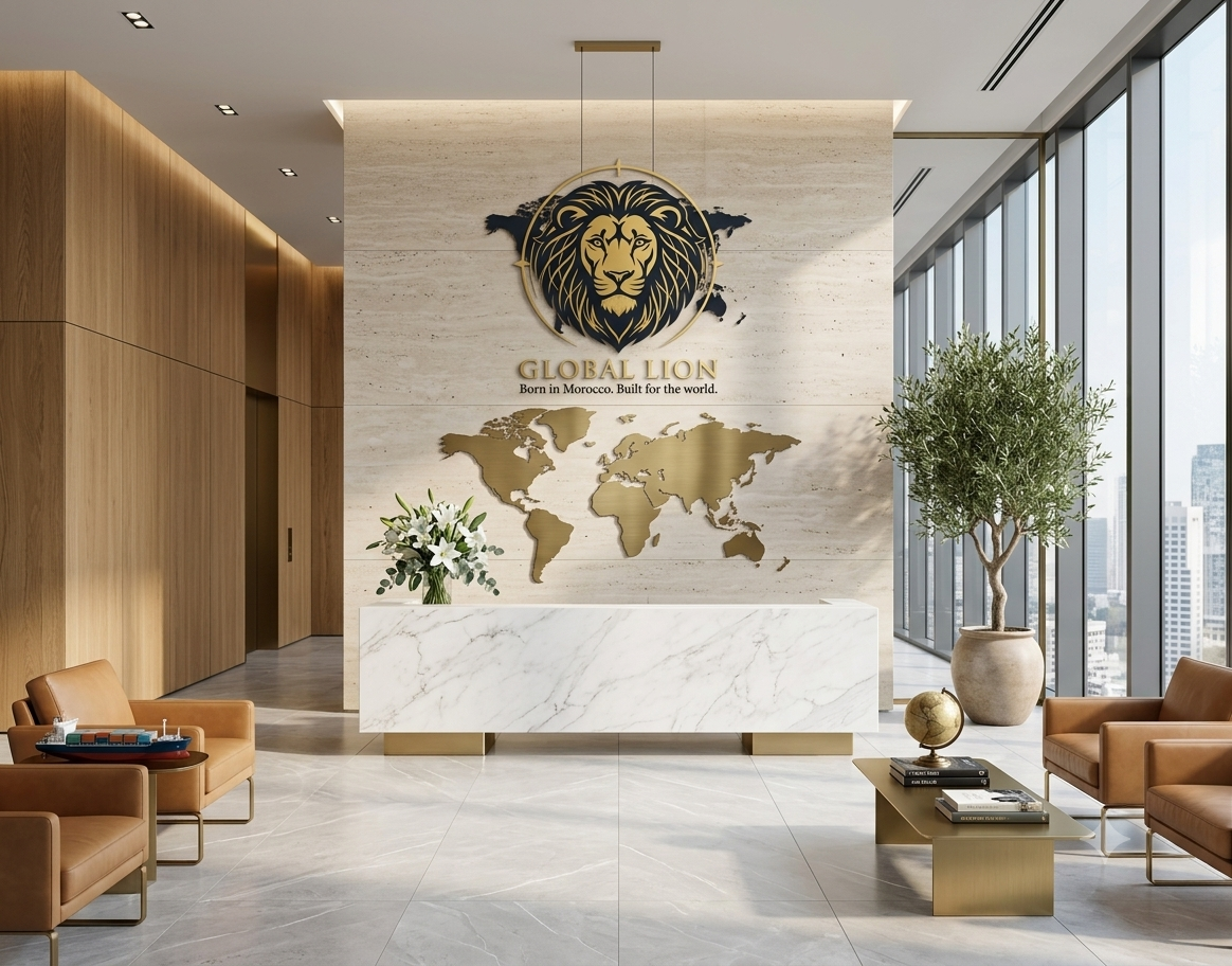 Siège GLOBAL LION import export Maroc — Hall d'accueil professionnel